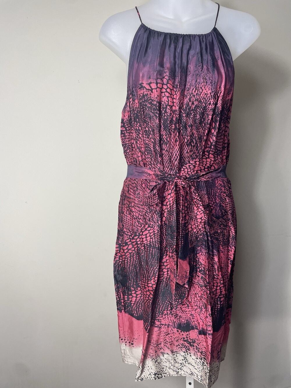 DKNY Pink Black Ombre Python Snake Print Halter Dress Size Medium EUC